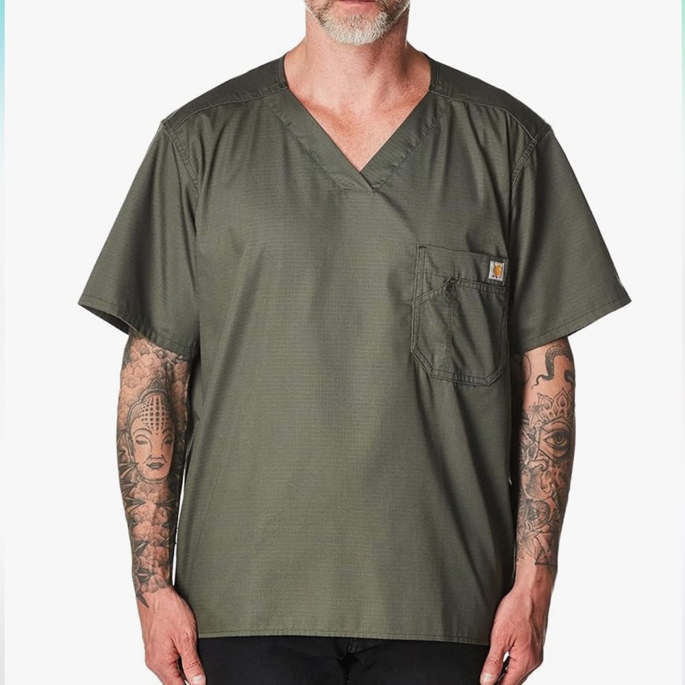 COPY - C15108 Carhartt Solid Kaki Ripstop Scrub Utility Top